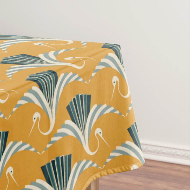 Art Deco Crane - yellow background  Tablecloth (In Situ)