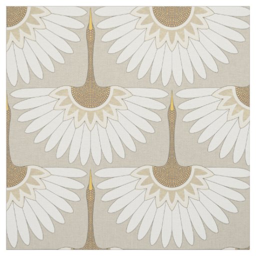 art deco cranes beige fabric