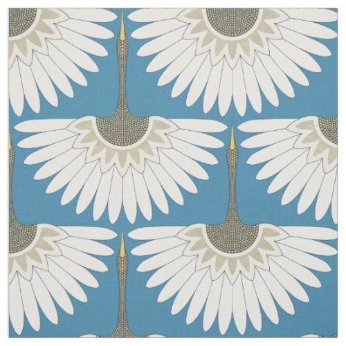art deco cranes blue fabric
