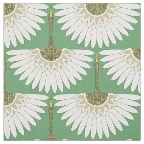 art deco cranes meadow green fabric
