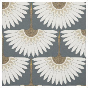 art deco cranes obsidian gray fabric