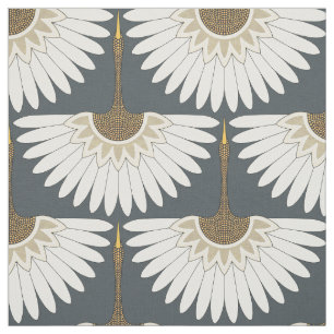 art deco cranes obsidian gray fabric