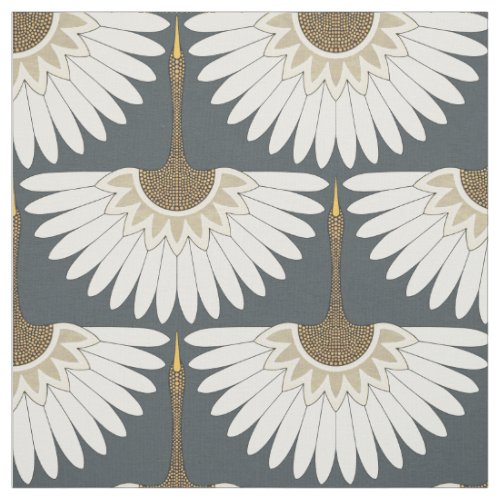 art deco cranes obsidian gray fabric