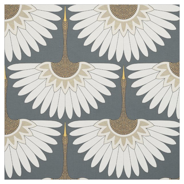 art deco cranes obsidian gray fabric (Swatch)