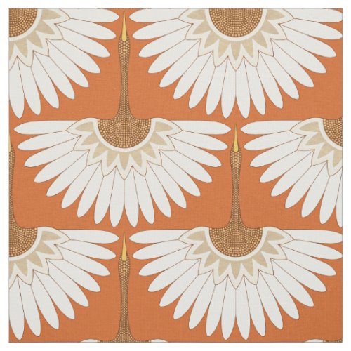 art deco cranes orange fabric