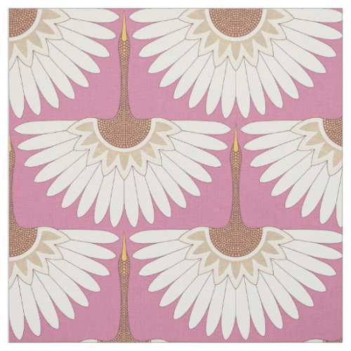art deco cranes pink fabric