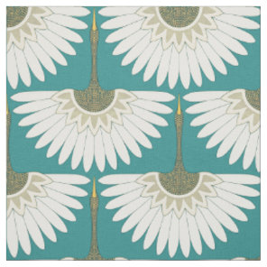 art deco cranes turquoise fabric
