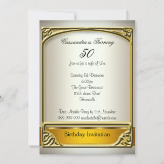 Art  Deco Cream Gold 50th Birthday Invitation