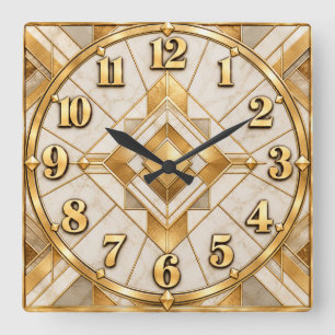Art Deco Cream & Gold Geometric Clock