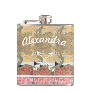 Art Deco Crossed Arrow Swirl Tree Flask