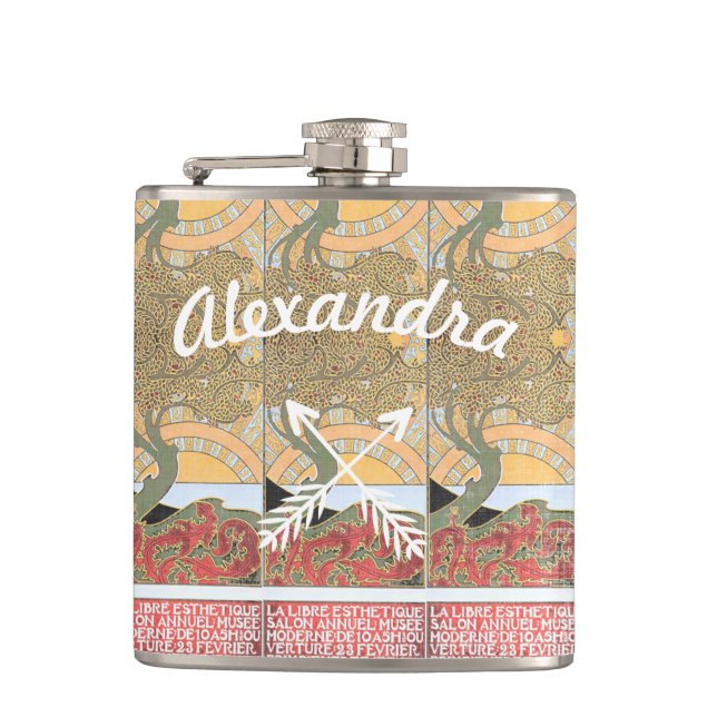 Art Deco Crossed Arrow Swirl Tree Flask (Front)