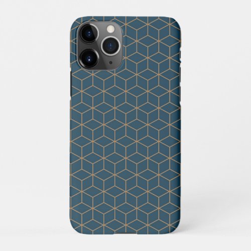 Art Deco Cube Grid Outine In Gold And Blue  iPhone 11Pro Case