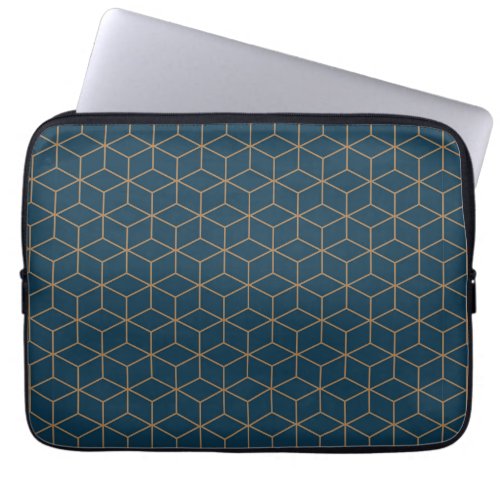 Art Deco Cube Grid Outine In Gold And Blue  Laptop Sleeve