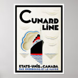 Art Deco Cunard Line Poster<br><div class="desc">Vintage Art Deco travel poster for a Cunard Line's transatlantic services in French advertising sailings for "Etats-Unis et Canada par Cherbourg et Le Havre"</div>