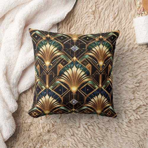 Art deco cushion gold emerald black geometric luxu