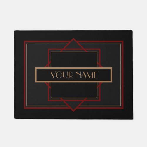 Art Deco Custom Name  _Red Black Doormat