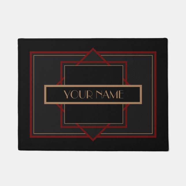 Art Deco Custom Name  -Red Black Doormat (Front)