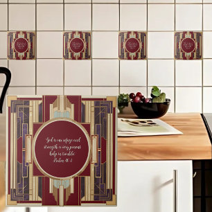 Art Deco Customizable Bible Verse Ceramic Tile