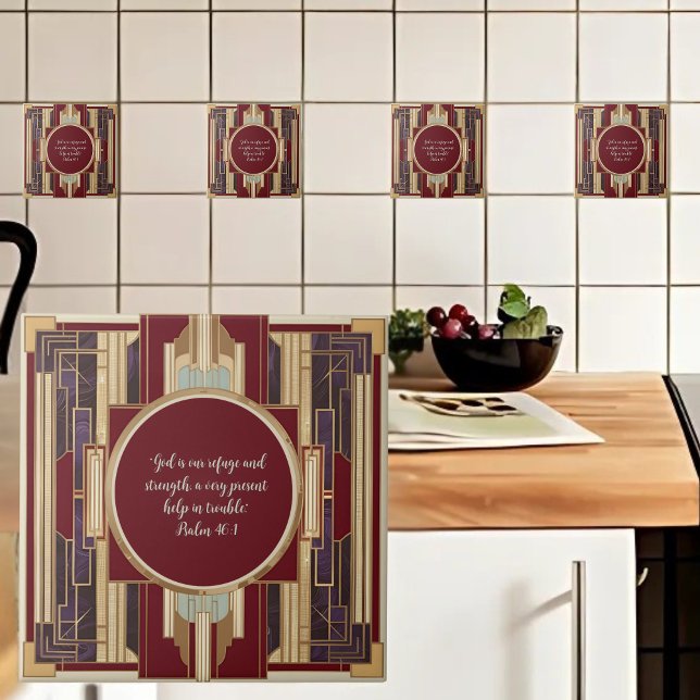 Art Deco Customizable Bible Verse Ceramic Tile (Creator Uploaded)
