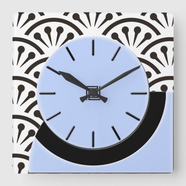 Art Deco Cut-A-Way (Sky Blue+Black) Square Wall Clock (Front)