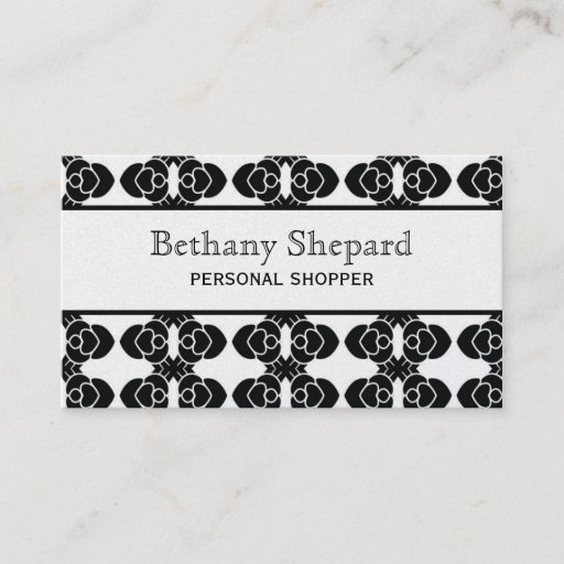Customizable Art Deco Damask Business Card, Black