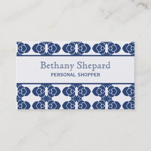 Customizable Art Deco Damask Business Card, Blue
