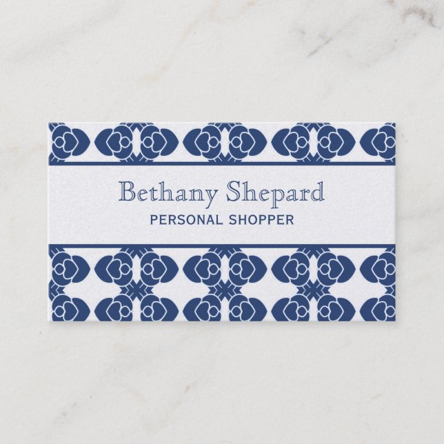 Art Deco Damask Business Card, Blue Card (Front)