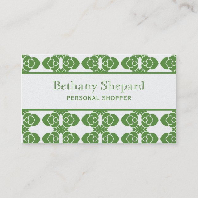 Art Deco Damask Business Card, Green Card (Front)
