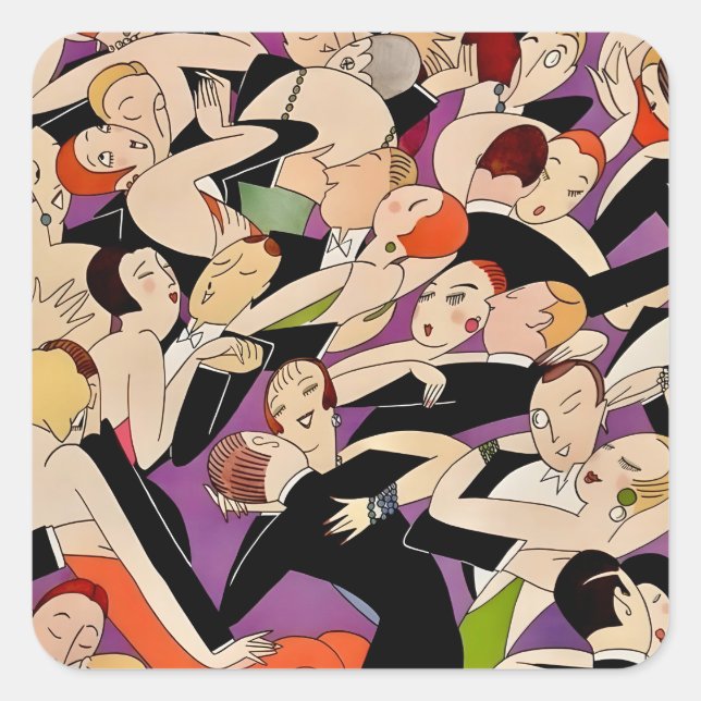 Art Deco Dancing Couples Pattern | 1920s Jazz Age  Square Sticker (Front)