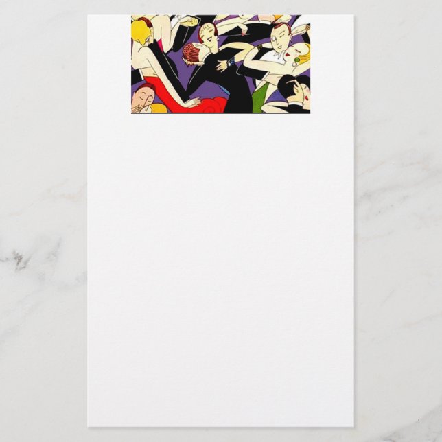 Art Deco Dancing Couples Pattern | 1920s Jazz Age  Stationery (Front)