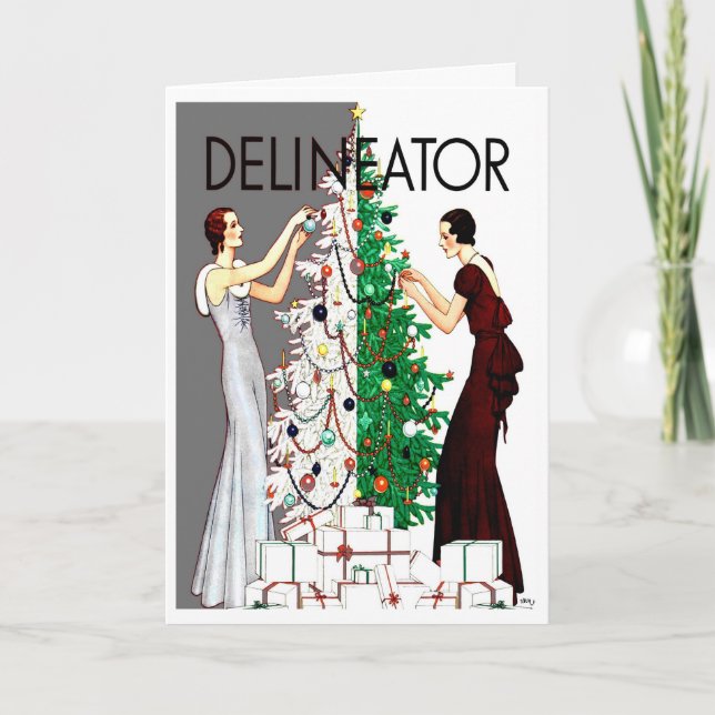 ART DECO "DECK THE HALLS" VINTAGE HOLIDAY GREETING (Front)