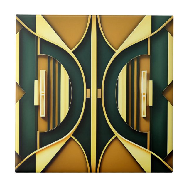 Art Deco Deep Emerald and Gold Tile (Front)
