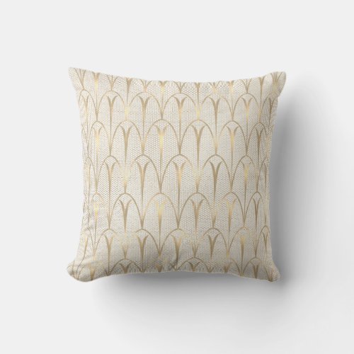 Art Deco Delicate Net Tribal Geometry Ivory Gold Throw Pillow