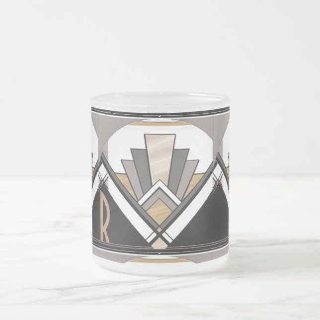 Art Deco Delight Pattern Personalized  Initial Frosted Glass Coffee Mug (Center)