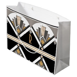 Art Deco Delight Pattern Personalized Initial Large Gift Bag