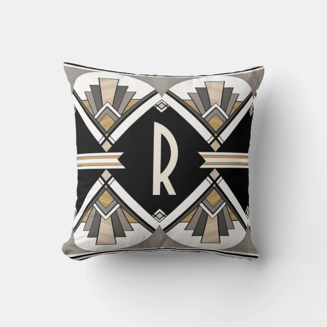 Art Deco Delight Pattern Personalized  Initial Throw Pillow (Front)