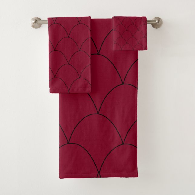 Art Deco Design Burgundy Bath Towel Set (Insitu)