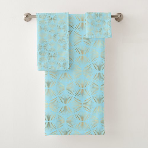 Art Deco Design Teal  Gold Pattern Bath Towel Set