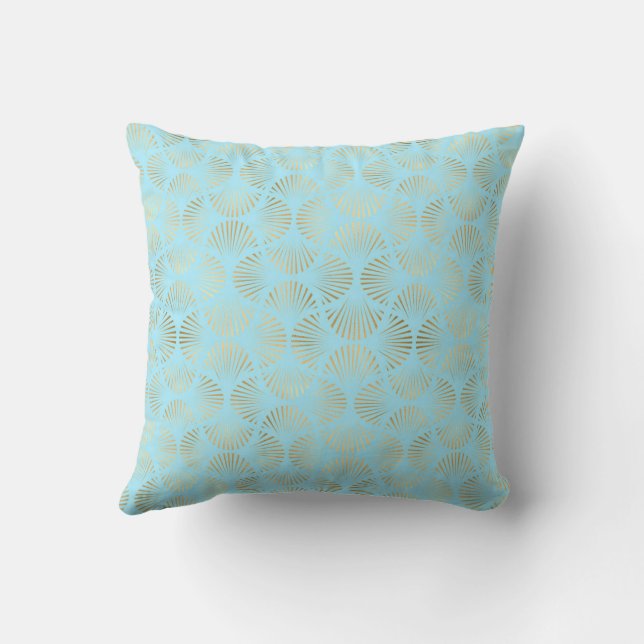 Art Deco Design, Teal & Gold Pattern Throw Pillow (Back)