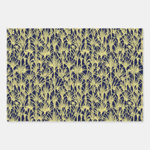 Art Deco Design with Fronds in Blue and Gold Wrapping Paper Sheets