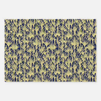 Art Deco Design with Fronds in Blue and Gold Wrapping Paper Sheets
