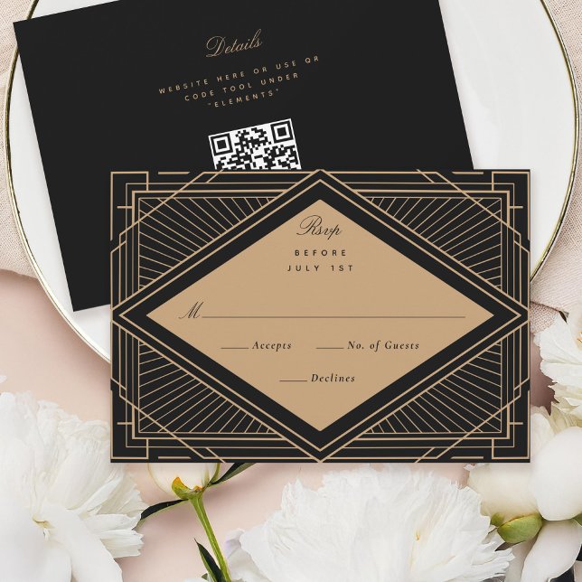 Art Deco Diamond Black and Gold RSVP Card (Creator Uploaded)