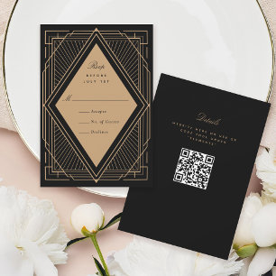 Art Deco Diamond Black and Gold RSVP Card