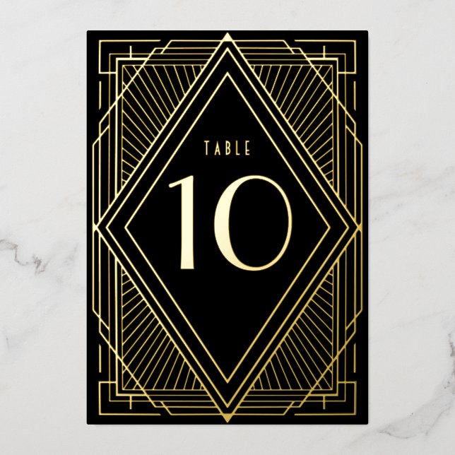 Art Deco Diamond Black Gold Wedding Table Number (Front)