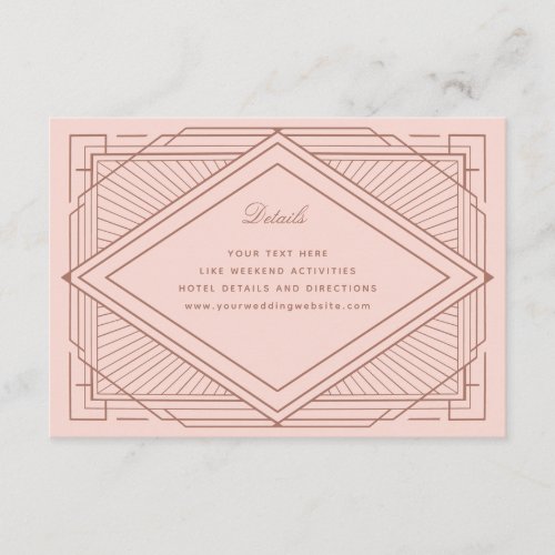 Art Deco Diamond Blush Pink Rose Gold Wedding Enclosure Card