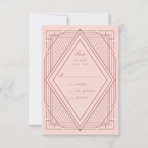 Art Deco Diamond Blush Pink Wedding RSVP Card