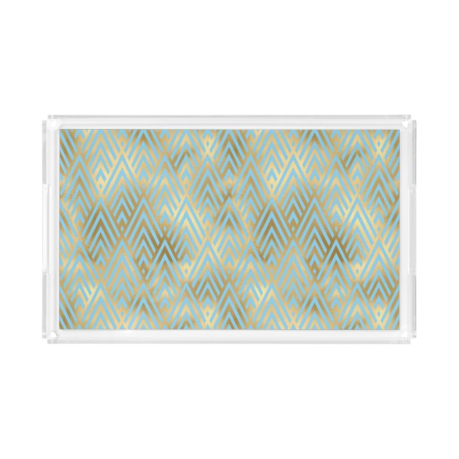 Art Deco Diamond Design 2, Teal & Gold Pattern Acrylic Tray (Front)
