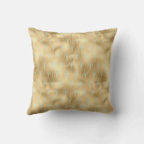 Art Deco Diamond Design Gold  Teal Pattern Throw Pillow