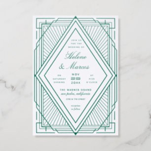 Art Deco Diamond Gold Wedding Letterpress Invitation