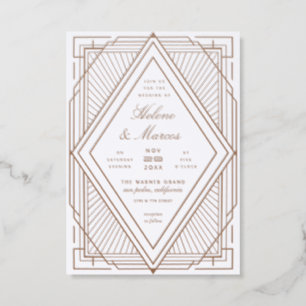 Art Deco Diamond Gold Wedding Letterpress Invitation